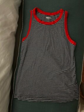 Old Navy navy & white Striped Tank with Red Trim